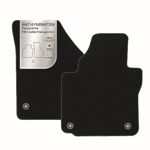 MAT10 – Fußmatten passend für VW Caddy Transporter (BJ 01/2007 - 05/2015, Typ 2K) aus Velours | 2-teiliges Automatten Set | langlebige Erstausrüsterqualität, Made in Germany