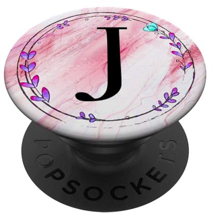 Initial J Phone Grip Pop Up Knob,Pink Floral Flower Letter J PopSockets Adhesive PopGrip