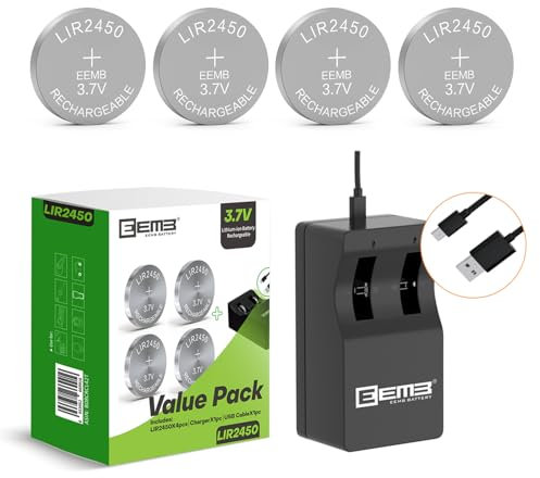 LIR2450 Akku 2450 Lithium-Ionen-Akku-Ladegerät mit 3,7 V 120 mAh Lithium-Ionen-Knopfzellenbatterie (4 Count W 1 Ladegerät (1 Stück))