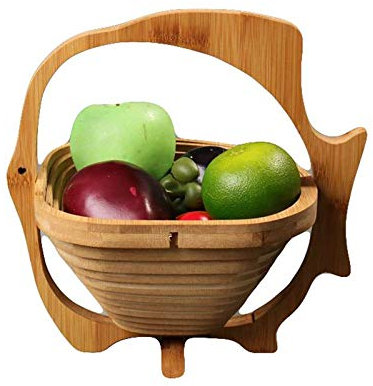 Cesta Plegable Frutero, Pascua Canasta Madera Diseño con forma de pez, Huevos Nido Decoración Otoño Cuenco Frutero,Fish
