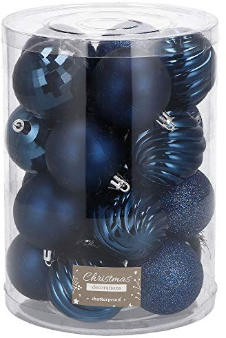 SPRINGOS - Palline per albero di Natale, 20 pezzi, diametro di 6 cm, infrangibili, con glitter, opache, lucide, decorazioni natalizie, Natale (blu scuro)