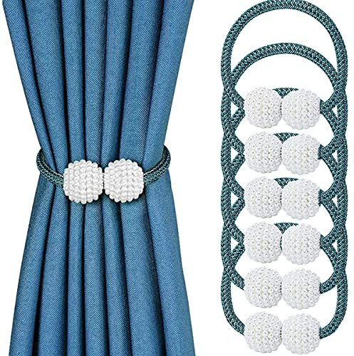 JOYJULY 6PCS Magnetische Vorhang Raffhalter - Halter Seil, Schnallen, Binder Clips, Gardinenhalter für Haus Dekoration (Blau)