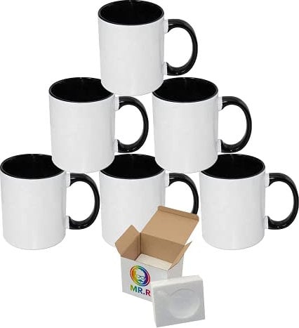 MR.R Set di 6 11 oz Ceramica Vuoto Sublimazione Colore Interno Tazza Caffè Rivestito Lavabile Sicuro Trasferimento di Calore Colorante Nero