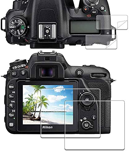 iDaPro Displayschutz Schutzfolie für Nikon D7500 + Oben PET Displayfolie 9H Härte Gehärtetes Glas Displayschutzfolie Einfache Installation [2+2 Stück]