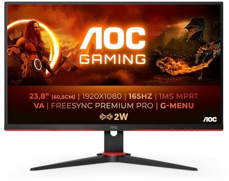 AOC Gaming 24G2SU - Monitor 24 pollici FHD, 165 Hz, 1ms, FreeSync Premium (1920 x 1080, VGA, HDMI, DisplayPort, USB Hub) Nero/Rosso
