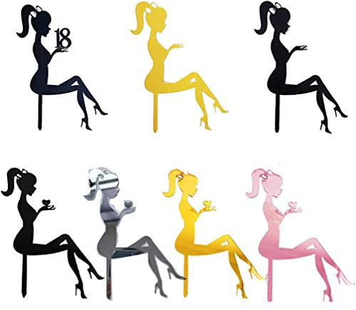 Houhounb High Heel Girl Cake Topper Zarte Acryl Kuchen Picks Dame Silhouette Kuchendekoration Kuchen Aufsatz Topper Tortenstecker Deko für Hochzeitsfeier Geburtstagsfeier Hochzeit Engagement,7 Stück