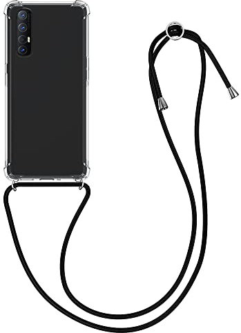 kwmobile Coque Collier Compatible avec Oppo Find X2 Neo Coque - Housse de Protection en TPU avec Cordon Sangle - Transparent-Noir