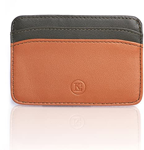 Porte Carte Bancaire Cuir Luxe - Agneau Nappa - Extra Slim - Protection sans Contact RFID - Marron et Kaki