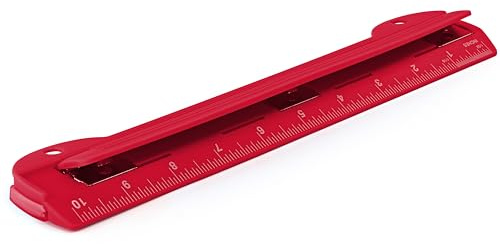 3 Locher rot, tragbarer Locher für 3 Ringbuch, 5 Blatt Kapazität, abnehmbare Chipschale, 25,4 cm Lineal für Schule, Büro, auch erhältlich in Lila, Blau, Grün, Rosa, Grau, 1 Stück von ENN Tag