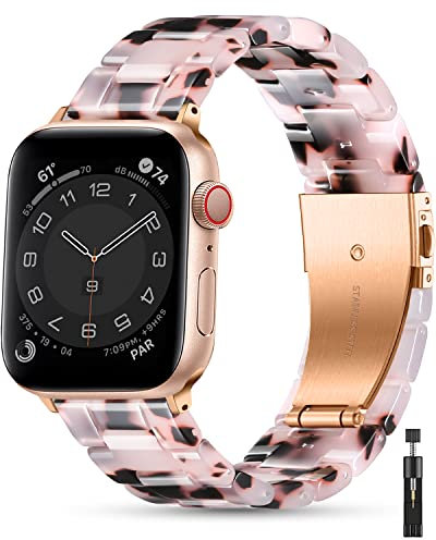 Upeak Resin Harz Ersatzarmband Kompatibel mit Apple Watch Armband 41mm 40mm 38mm 42mm(Series 10), Ersatz für Apple Watch Band, für Apple Watch Series 10/9/8/7/6/5/4/3/2/1/SE2/SE, Schildkrötenrosa