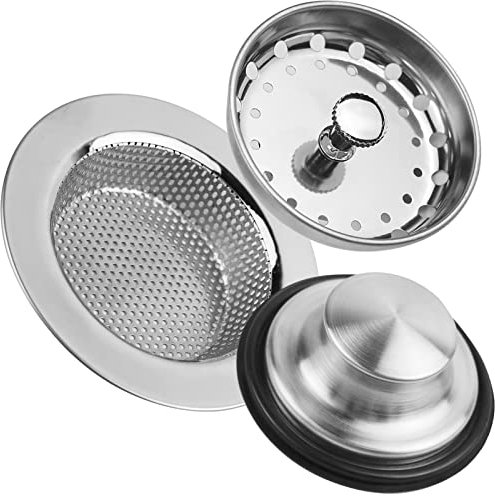 3 Pieces Kitchen Sink Stopper Strainer, 3 in 1 Kitchen Sink Basket Strainer, Universal Anti-Clogging Stainless Steel Sink Disposal Stopper, Perforated Basket Drain Filter Sieve