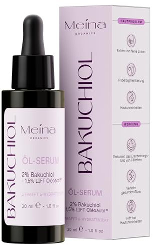 Meina 2% Bakuchiol Öl Serum hochdosiert mit Squalane, Bio Anti Aging Gesichtsserum, Natürliche und sanfte Alternative zu Retinol, Mindert Falten, Rejuvenation Face Oil, Wirksame Gesichtspflege, 30ml