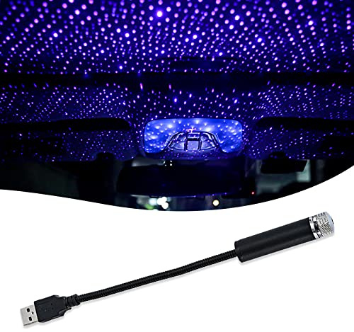 jeseny Pack-1 USB Star Projector Night Light, Car Ceiling Interior Roof Lights, Portable Adjustable Romantic Decorative Lights for Bedroom, Car, Party, Wall, Ceiling (Purple Blue)