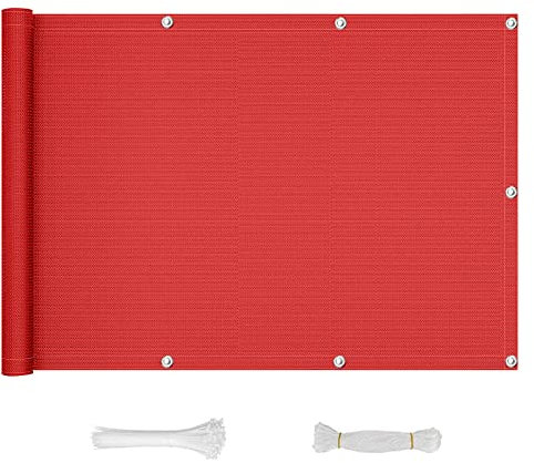 QINGLV Balkon Sichtschutz 90x600cm Balkonverkleidung Mit Kabelbinder Und Kordel Atmungsaktiv Sichtschutz Garten für Balkon Garten -Rot