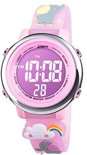 Vicloon Montre Enfant, Montre Enfant Étanche Numérique Sport, Montre Conception de Dessin animé 3D Digitale, Montres LED Rétro Eclairage pour 3 à 11 Ans Fille Garçon Elephant Rose