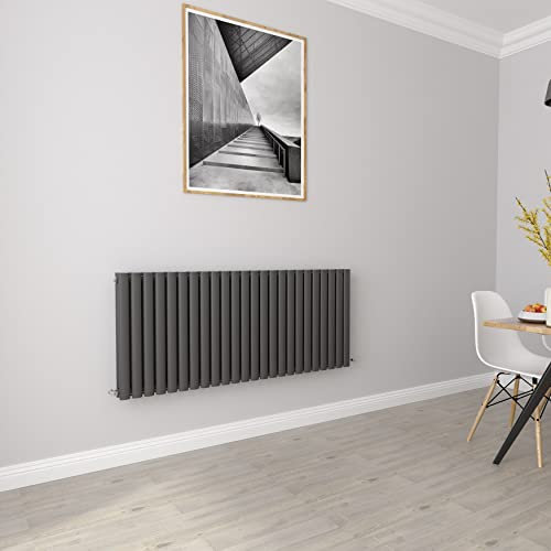 Anthracite Radiators Horizontal Double Oval Panel Designer Radiator Central Heating Rad 600x1416mm (H x W)