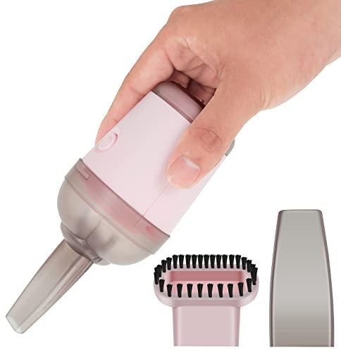 Beenle-Icey Desktop Vacuum Cleaner with 2 Nozzle Rechargeable Mini Table Dust Sweeper Cordless Capsule Shaped Keyboard Vaccuum Cleaner for Home Car Office Laptop Piano(Pink)