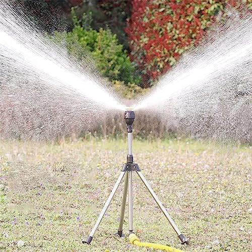 Giratorio trípode aspersor, 360 grados rotación automática trípode telescópico aspersor,Regadera para grandes áreas, patio, jardín, césped