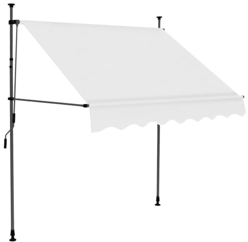 PURADAY Klemmmarkise Handbetrieben mit LED 100 cm Breit Creme Stoff Einziehbare Markise Wasser- und Schmutzabweisende Sowie UV- und Wetterbeständige Höhe und Neigungswinkel Einstellbar