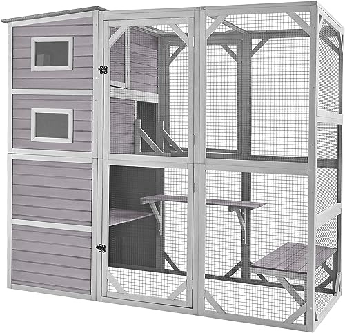 Aivituvin Großes Katzenhaus Catio aus Holz für den Außenbereich mit 4 Etagen Katzengehege Großer Käfig für den Innenbereich Haus mit Katzenhasen Unterschlupf Schatten und wetterfestem Dach
