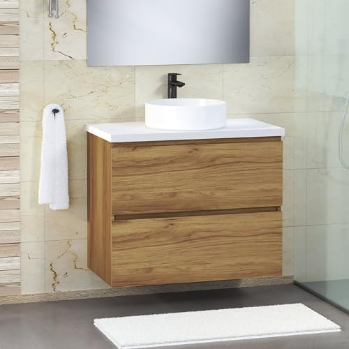 Baikal Modular Mueble de Baño de 2 Cajones, Suspendido en Pared, Módulo de Baño, en Melamina 16mm. Mueble MONTADO. Combinable con Cualquier Top.