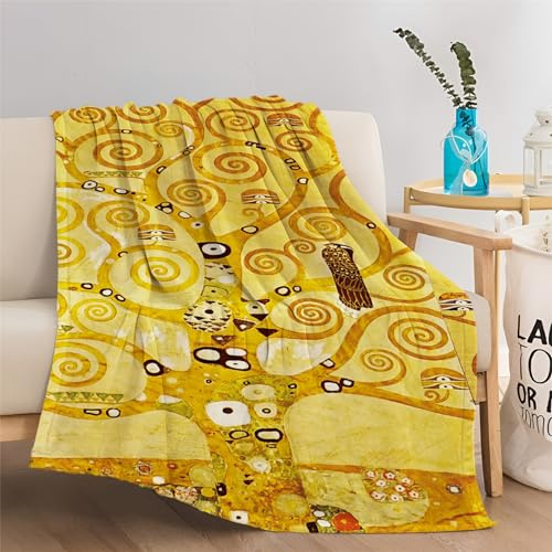 Quixora Kuscheldecke Klimt-Kussmuster Flauschig Fleecedecke als Sofadecke Couchdecke Wohndecke Weiche & Warme Sofaüberwurf Decke 130 x 150 cm