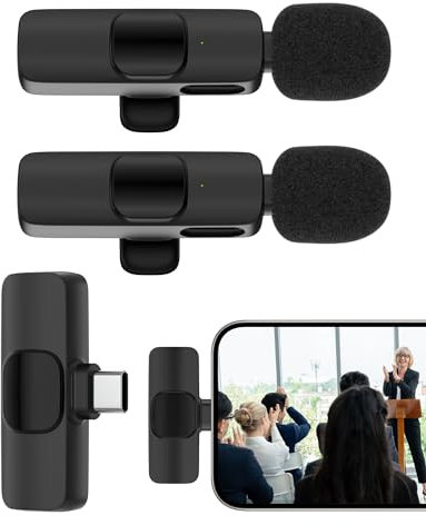 Micrófono Lavalier inalámbrico USB C, micrófono Bluetooth de solapa para Apple iPhone 16e/15 Pro Max/Plus, Lavalier Microfono Inalambrico para teléfono Android, clip en el micrófono Mini Lav para