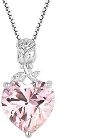 JO WISDOM Collier Rose Coeur Argent 925/1000 Femme,Collier Pendentif AAA Oxyde de Zirconium pierre de naissance d'octobre couleur Tourmaline pour les femmes mère femme