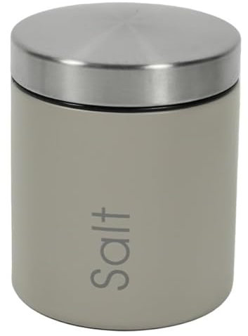 Kasaviva JOLLY BARATTOLO,Corpo in Metallo e Coperchio in Acciaio Inox, Giara per Zucchero, Sale, Caffè d10 cm x h12 cm (Sale, Tortora)