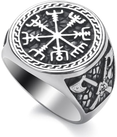 WESTMIAJW Viking Ring Men Norse Viking Wolf/Raven/Compass/Tree of Life Rings Jewellery for Men Size Q/S / T1/2 / V1/2 / Y/Z+1