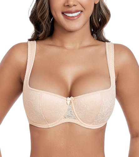 DotVol Women's Lightly Padded Balconette Bra Lace Demi Balcony Push Up Underwired Bralette(Beige#1,36D)