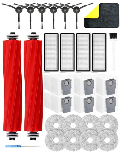 Yivy 29 Pieces Accessories for Roborock Qrevo Pro/Qrevo Maxv/Qrevo Plus/Qrevo S Accessory Set Robot Vacuum Cleaner Replacement Parts with 2 Main Brushes 6 Dust Bags 8 Mop Wipes 4 Filters 6 Side