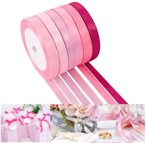 NACHLYNN 10mm x 22m Satinband Rosa Schleifenband Geschenkband Bänder zum Basteln für Valentinstag Dekoration Weihnachtsgeschenke Hochzeitsstrauß DIY Dekoration