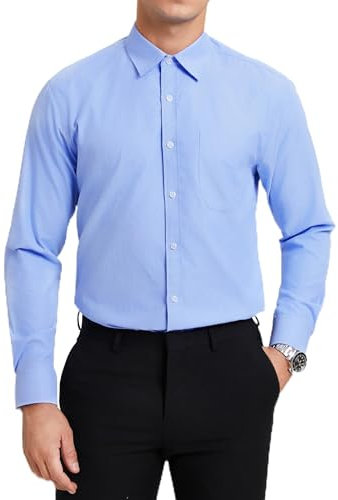 HISDERN Camicia Blu Uomo Elegante Celeste Camicie da Uomo Manica Lunga di Cotone con Taschino Bottoni Regular Fit Formale Casual Matrimonio XL