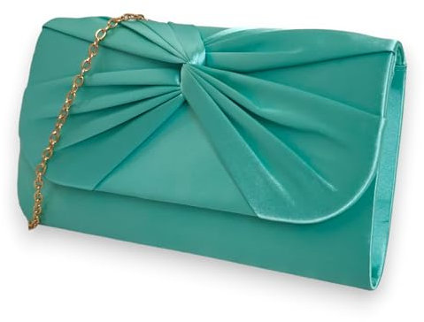 Clutch aus Satin, plissiert, für Braut, Abschlussball, Hochzeit, Abend, Party, Handtasche, türkis