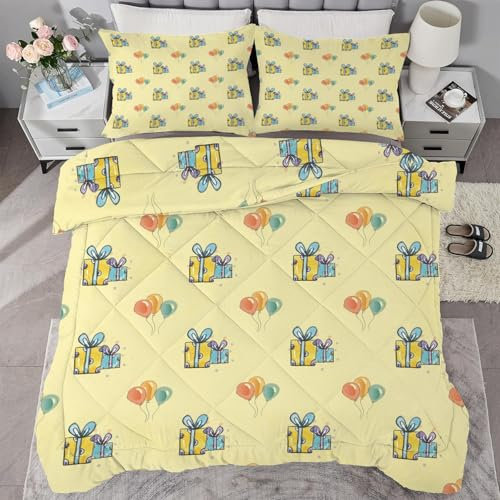 Bettdecke 240x220 Ballon Ohne Bezug Nutzbar, 4 Jahreszeiten Bettdecken Geschenk Große Steppdecke Microfaser Ganzjahresdecke，Waschbar Bettzeug mit 2 Kissenbezug für Sommer Winter Doppelbett