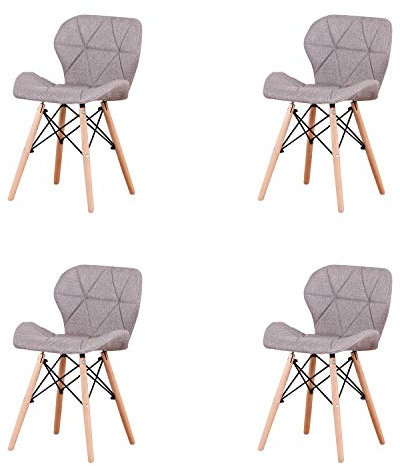 GroBKau 4 Chaises Salle à Manger Lin Patchwor Scandinaves Lot de 4 Chaises de Cuisine Rétro Rembourrée Chaise de Salle de Bureau, Pieds en Bois de Hêtre Massif - Brun