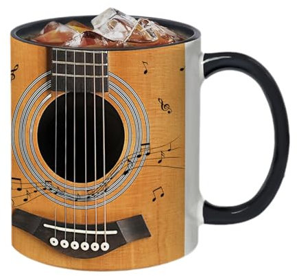 Mkiujhn Guitar Ceramic Coffee Mug, 350ml Guitar Pattern Water Cup, Funny Music Note Coffee Mug, Guitars Piano Violin Ceramic Mug, for Musical Teacher Music Lover(Black)