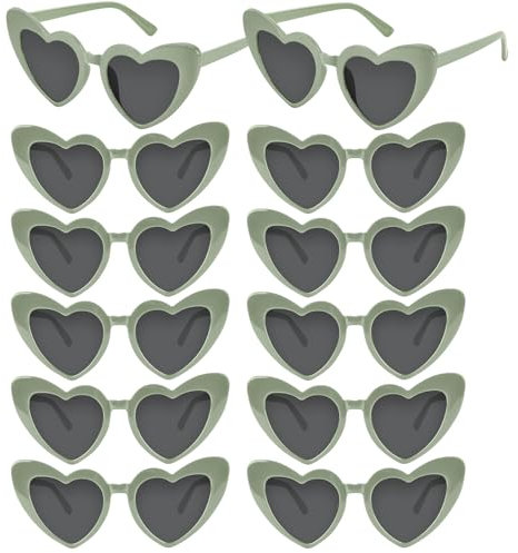 NACHLYNN 4/12/24 Stück Herzen Sonnenbrille, Retro Party Brille Damen Herren Polarisiert Love Herz für Hochzeit, Urlaub Feier, Outdoor & Foto-Shooting (12, Salbeigrün)