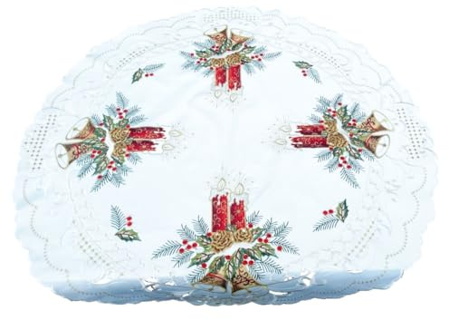 Weiße bestickte Weihnachtsdecke Tischläufer Tischdecke Mitteldecke Tischband (ca. 85 rund)