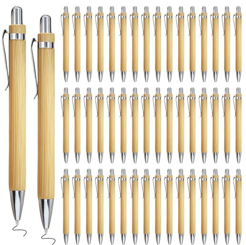 LEKEFETO Holz Druckkugelschreiber: 50 Stück Bambus Holz-Kugelschreibern Set, Bambus Kugelschreiber Schreibgerät mit Nachhaltig, Natur Umweltfreundlich Plastikfreier für Den Büroalltag und Zuhause