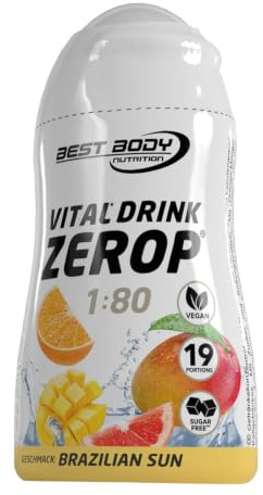 Best Body Nutrition Zerop Getränkekonzentrat Brazilian Sun, 48 ml | Zuckerfrei, kalorienarm, mit Vitamin B1, B6 und Niacin, Mischverhältnis 1:80, Geschmack Brazilian Sun