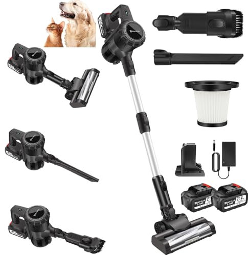 3-in-1 Cordless Vacuum Cleaner 15KPa Upright Handheld Stick Vacuum with 2x 3000mAh Rechargeable Batteries Up to 40 Mins Runtime Lightweight Vacuum Cleaner for Carpet/Hard Floor/Pet Hair