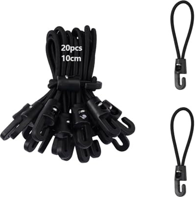 20 Piezas Multifuncional Tensor Lona Tiendas Goma, 10 cm Tensores de Lona con Ganchos, Negro Goma tensora con Gancho, Elasticos Pequeños Cuerda Tensora para Redes, pancartas, Tiendas de campaña