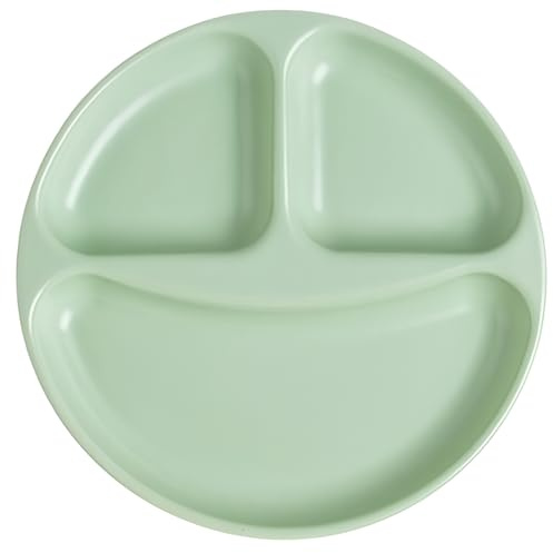 Piatto Diviso in Ceramica, 20.5cm/8.07in piatto rotondo Verde con motivo sorridente, Adatto per bambini, studenti, fitness e controllo del peso, Utilizzabile in forno, microonde e lavastoviglie