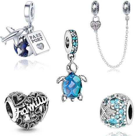 BIZK 5 Stücks Charm Anhänger für Armband 925 Sterling Silber Charm Bead Pendant für Europäische Armbänder und Halsketten