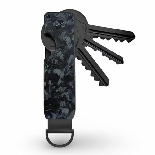 AtEaze Kompakter Schlüssel-Organizer aus Metall für bis zu 6 Schlüssel mit D-Ring (Carbon Black)