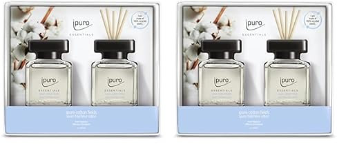ipuro - Essentials Raumduft COTTON FIELDS 2x50ml | Raumerfrischer mit Sternanis, Vanilleblume & Geranie, Rose, Veilchen, Zedernholz Duft Aroma | Diffuser mit Stäbchen | Lufterfrischer für die Wohnung