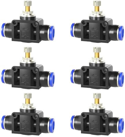 HERKINDNESS Luftstromregelventil, 6 Stück Pneumatische Luftstromregler, 6mm Pneumatik Steckverbinder, Bidirektionale Einstellbarkeit Pneumatik Ventil, zum Anschluss von Steuerluftleitungen