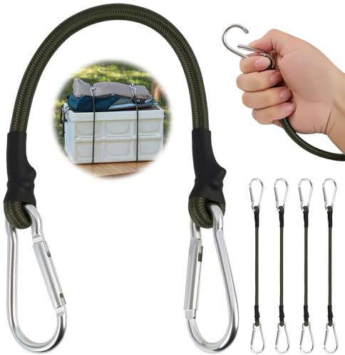 Bungee Cords with Carabiner Clips 30 CM, 4 Pack Long Heavy Duty Carabiner Bungee Cord, for Roof Racks, Trailers, Camping Gear, and Outdoor Use